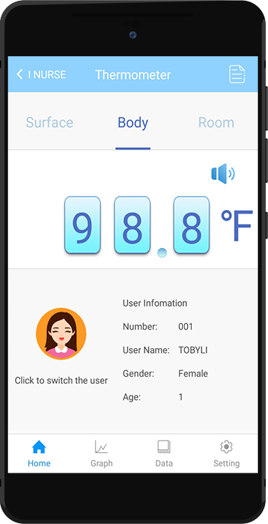 temperature measuring interface of the bluetooth app