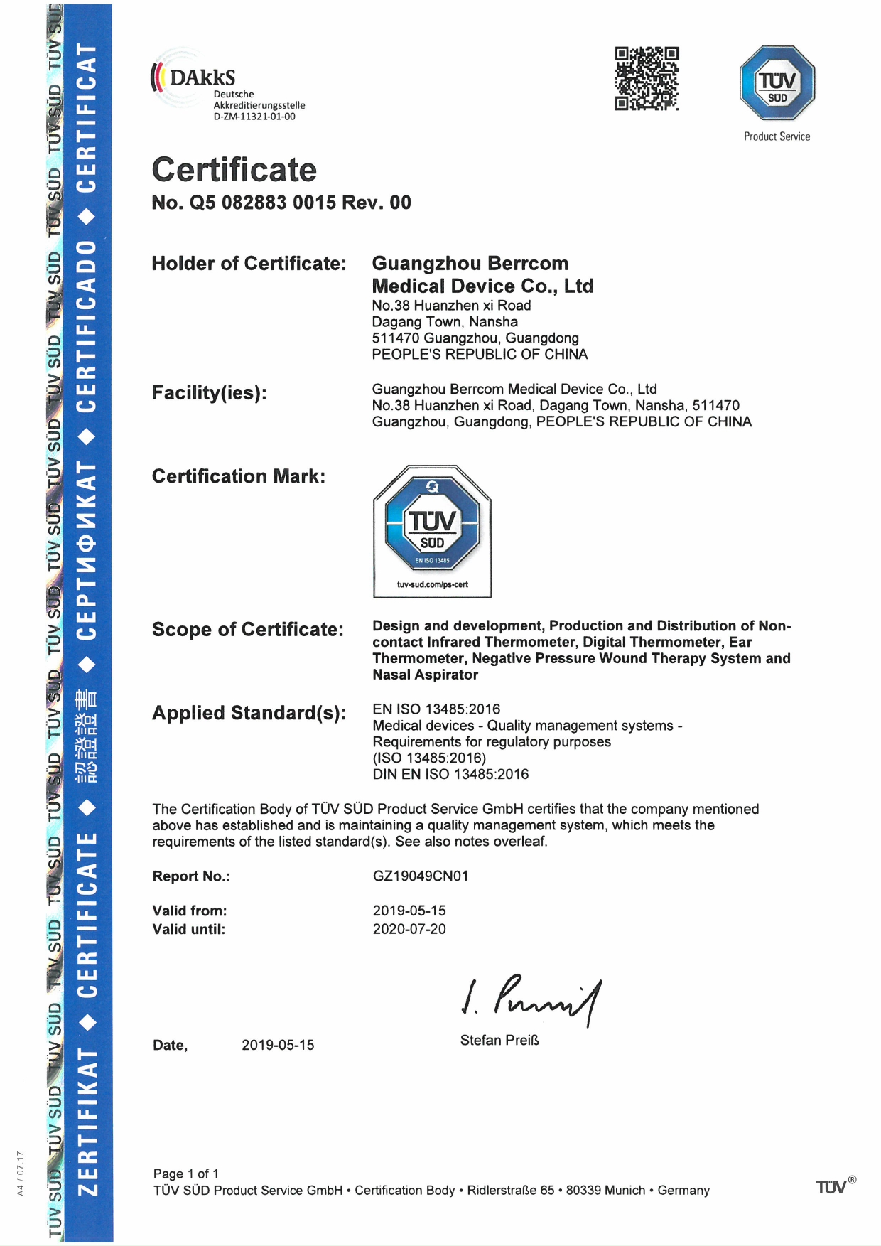 ISO13485 certificate Berrcom